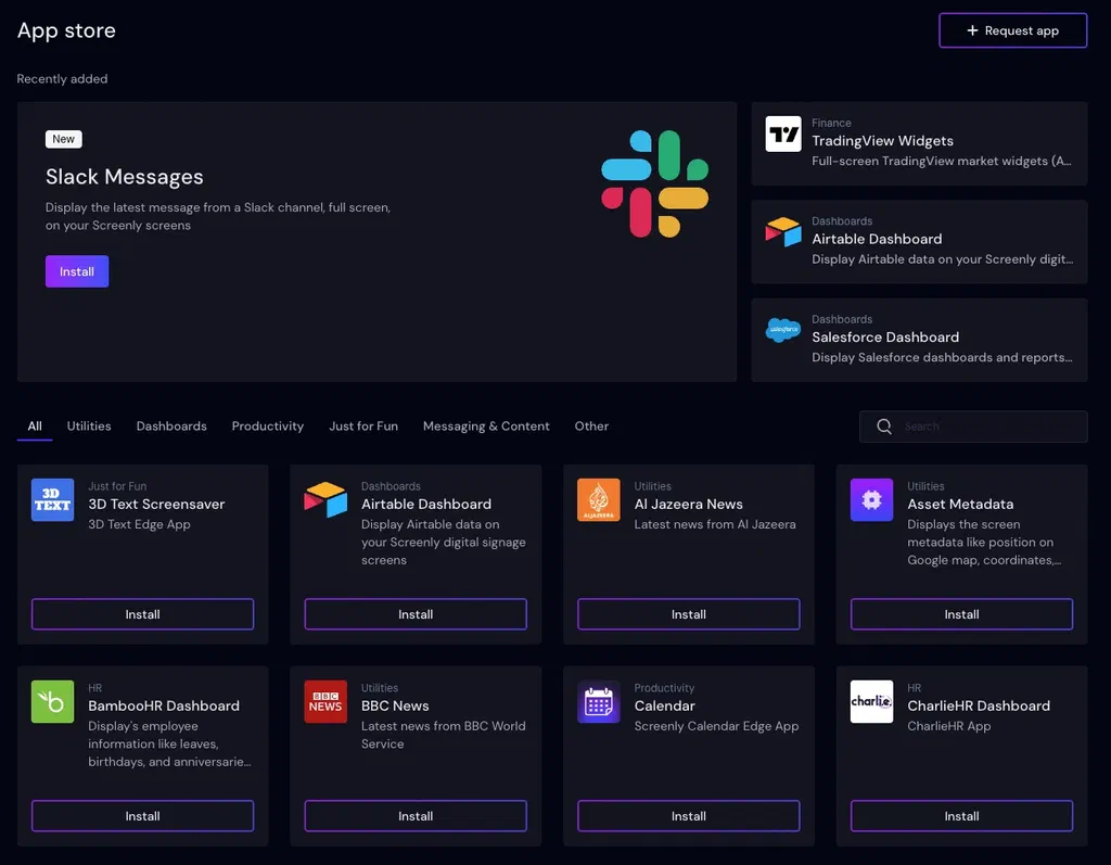 Slack Messages in the Screenly App Store