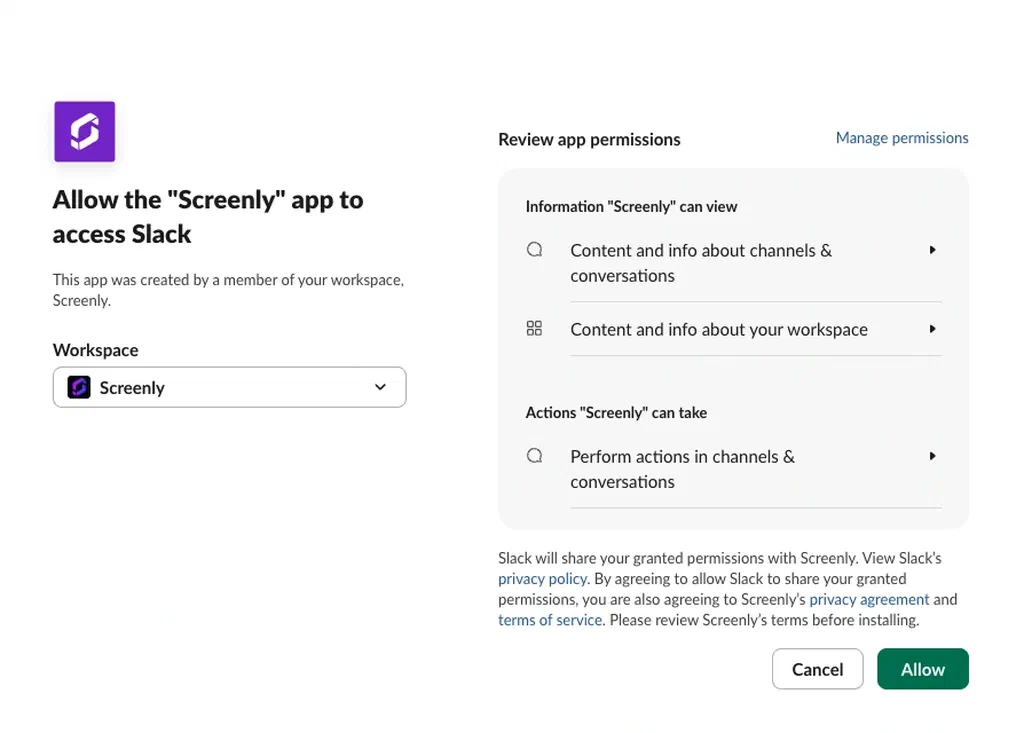 Allow the Screenly app to access Slack
