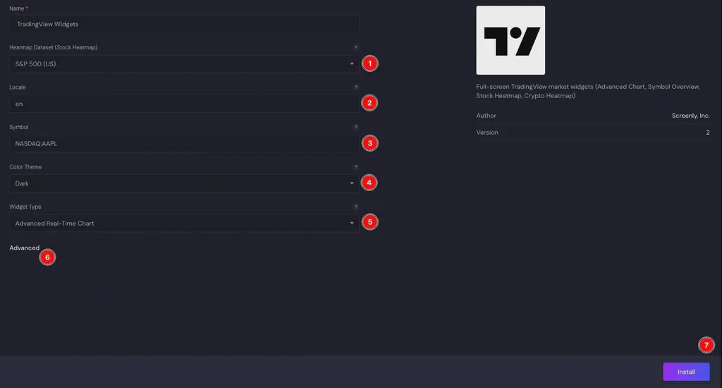 TradingView Widgets app configuration