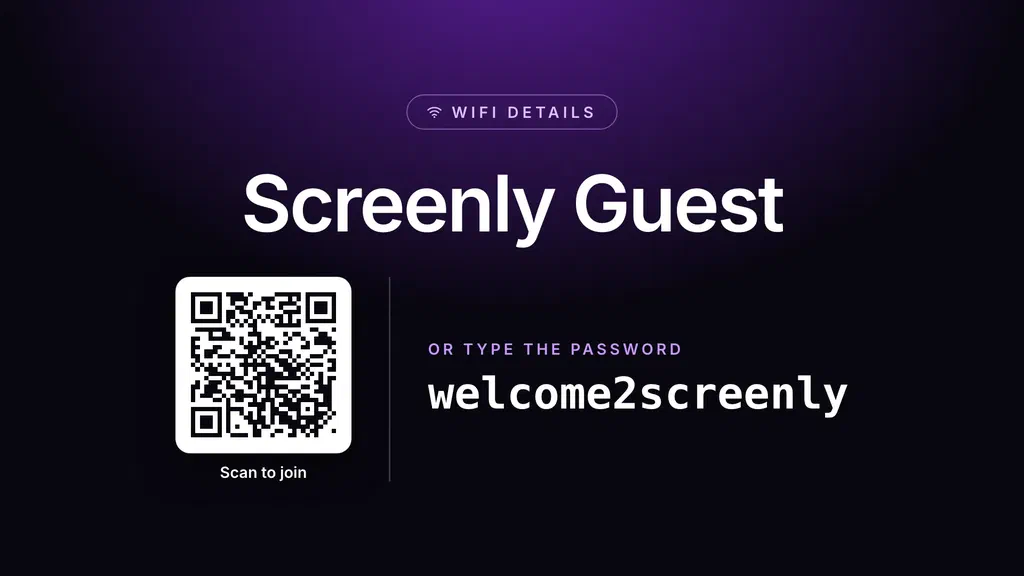 Wi-Fi Connect app showing a QR code and network details