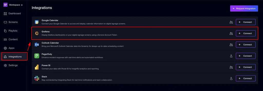 Grafana integration settings