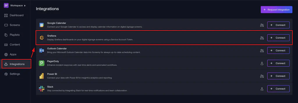 Grafana integration settings