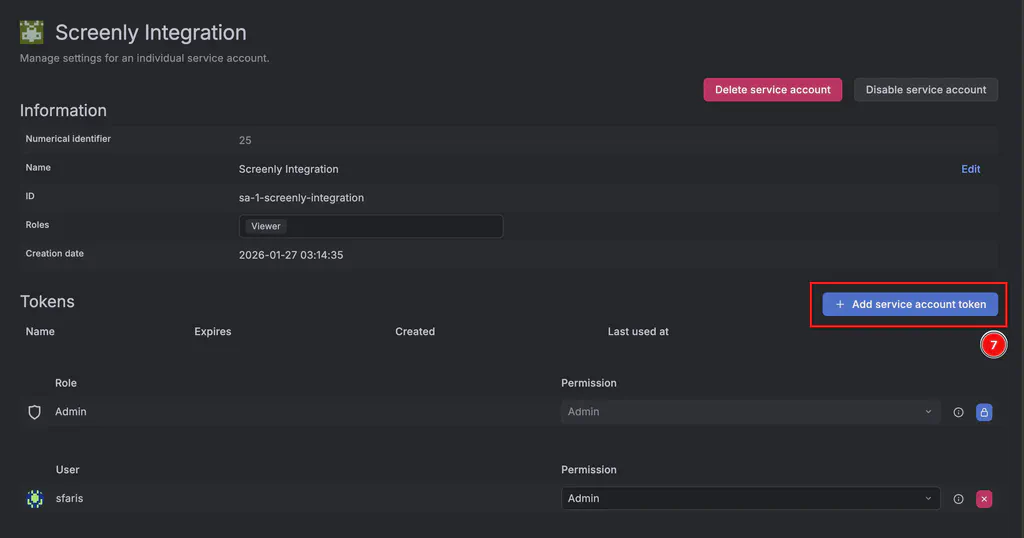 Create Service Account Token