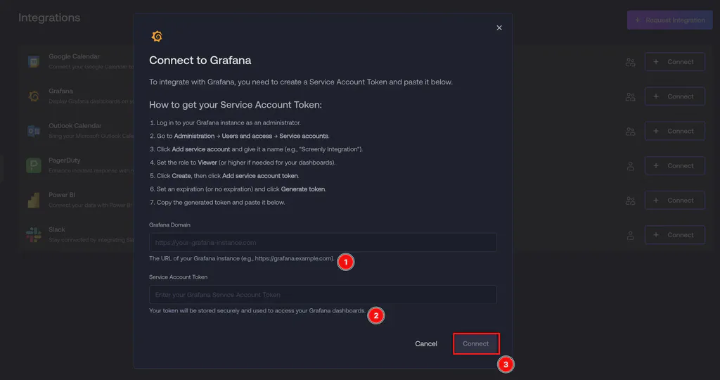 Grafana integration settings