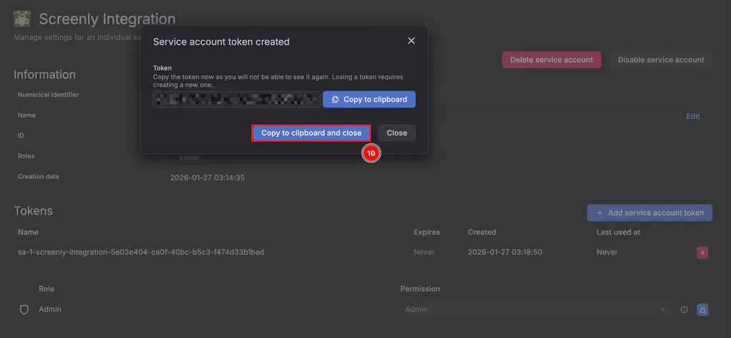 Copy Service Account Token
