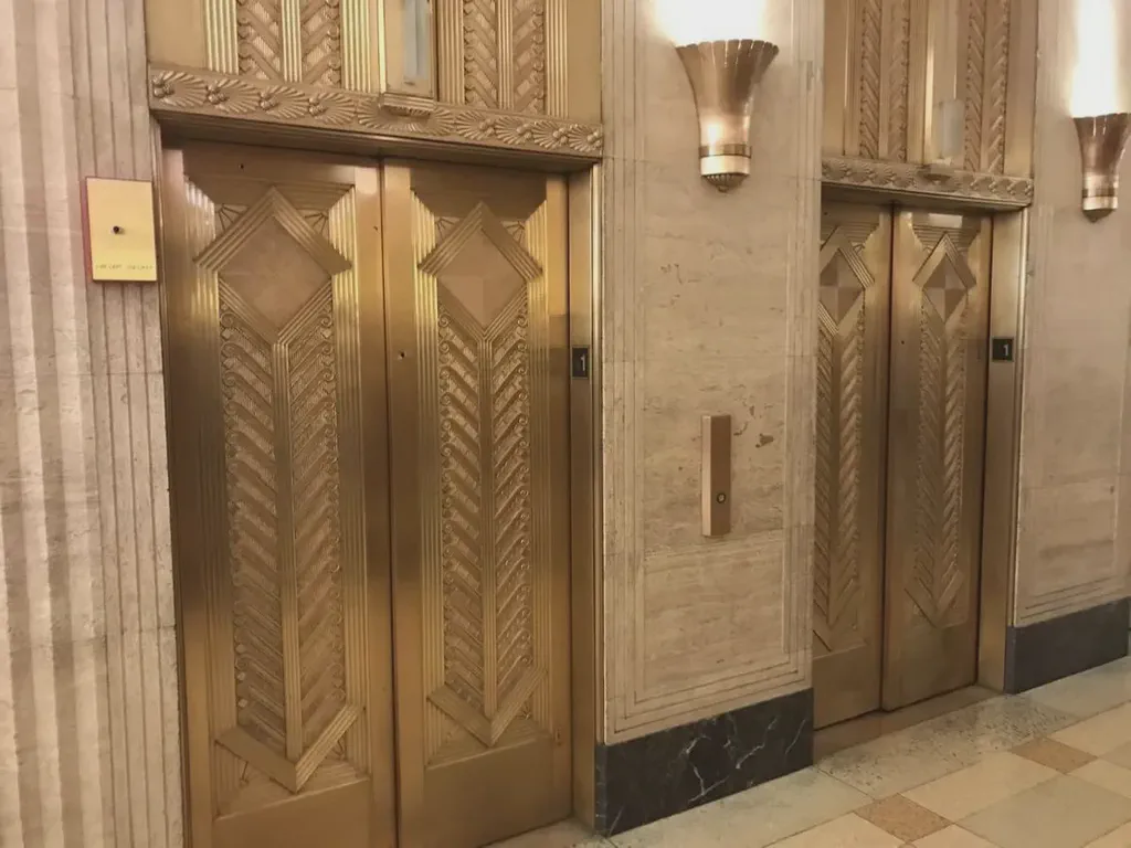 The elevators at Merchandise Mart from the outside.