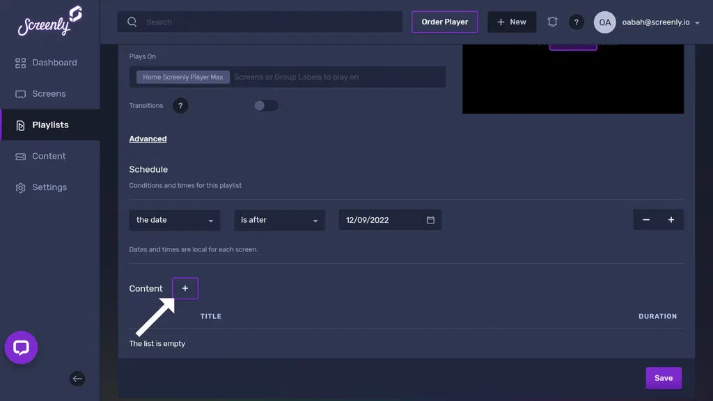 A selected playlist page showing the + button to add content to your playlist