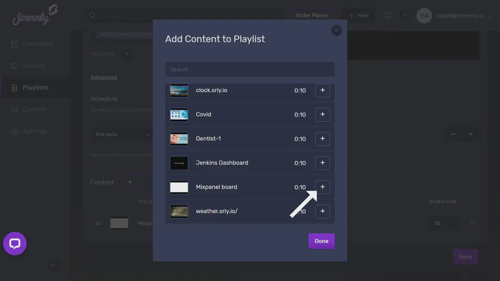 The popup modal to add the Mixpanel content to playlist.