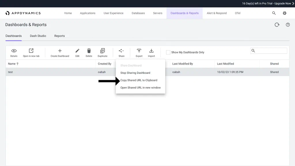Appdynamics dashboard and reports page.