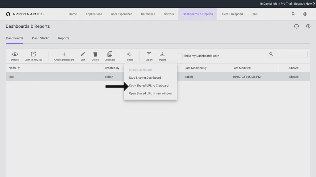 Appdynamics dashboard and reports page.