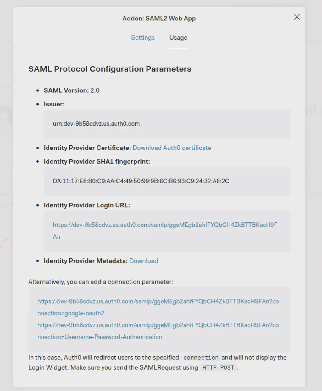 Auth0 SAML setup step 5.