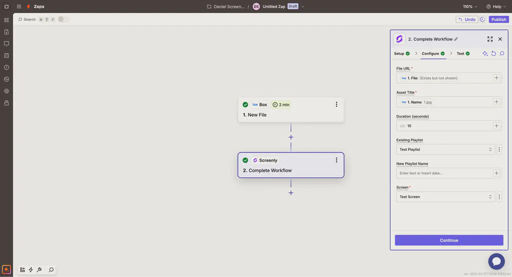 Setting up the Zapier action configuration section.