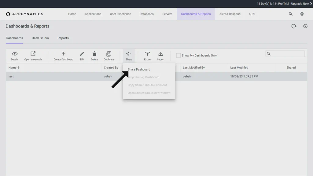 Appdynamics dashboard and reports page.