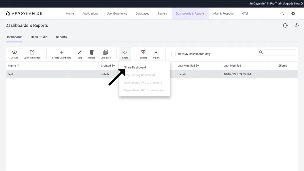Appdynamics dashboard and reports page.