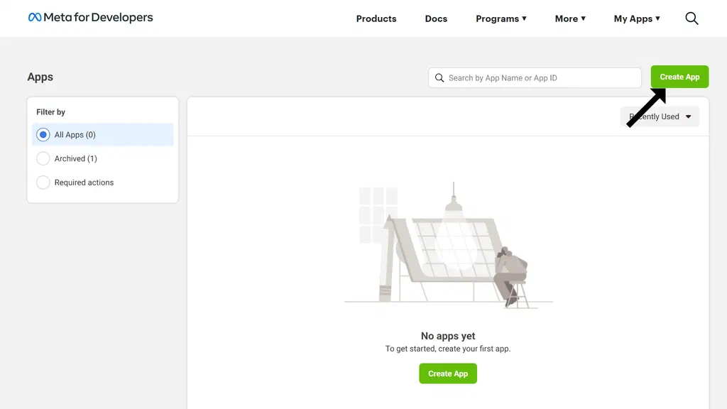 Meta for developers apps page