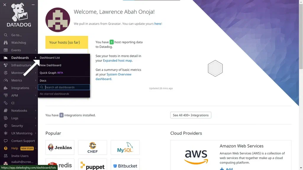 The Datadog website sidebar menu.