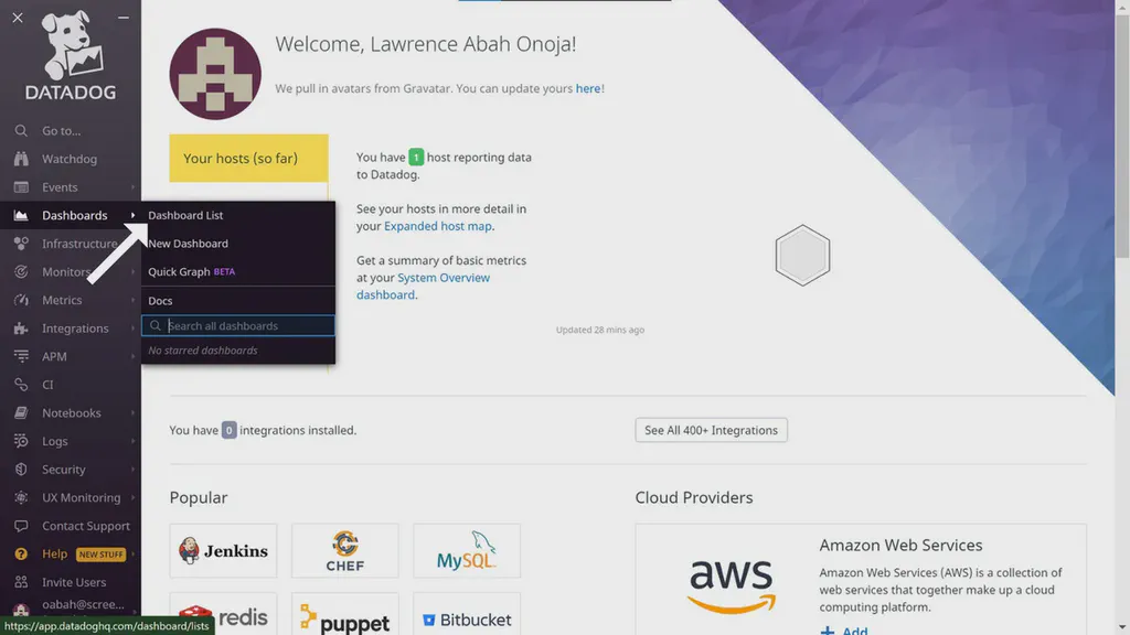 The Datadog website sidebar menu.