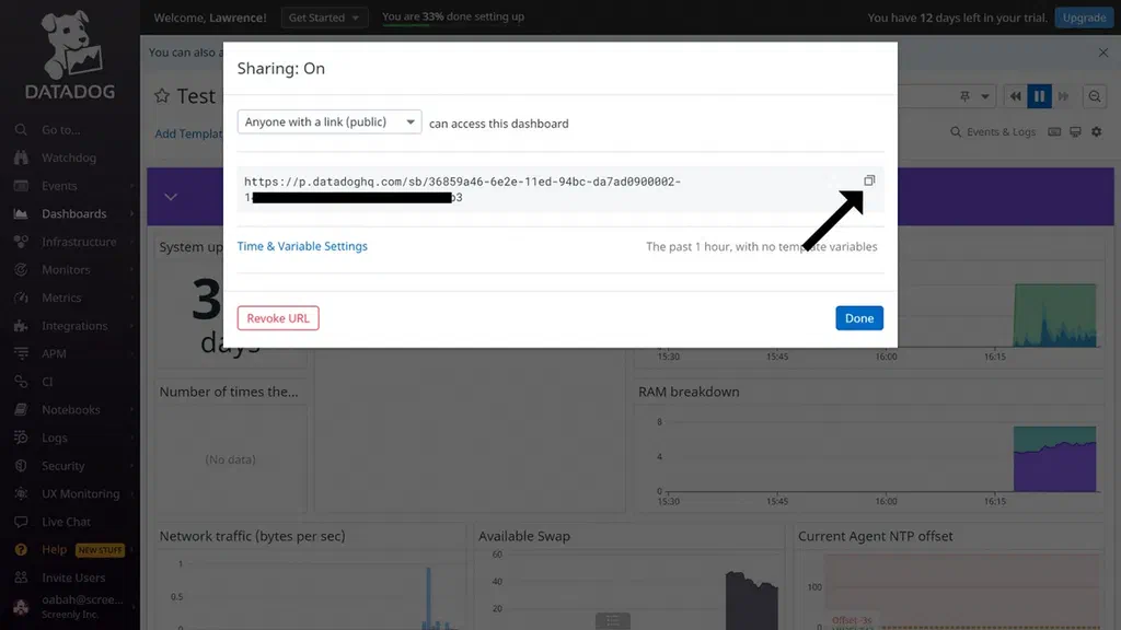 The generated Datadog dashboard public URL.
