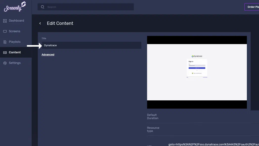 The Dynatrace content page