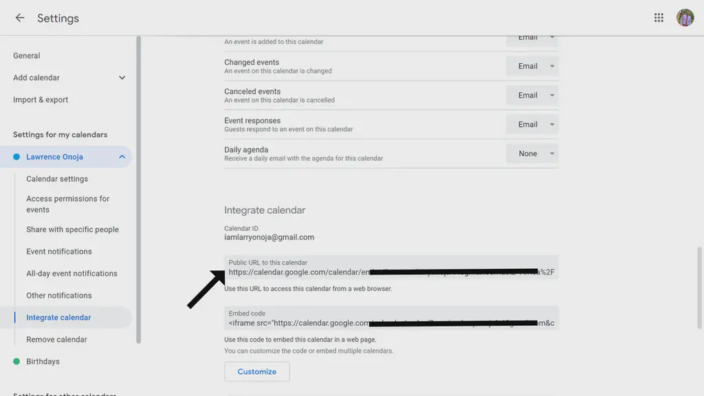 The Google Calendar Public URL