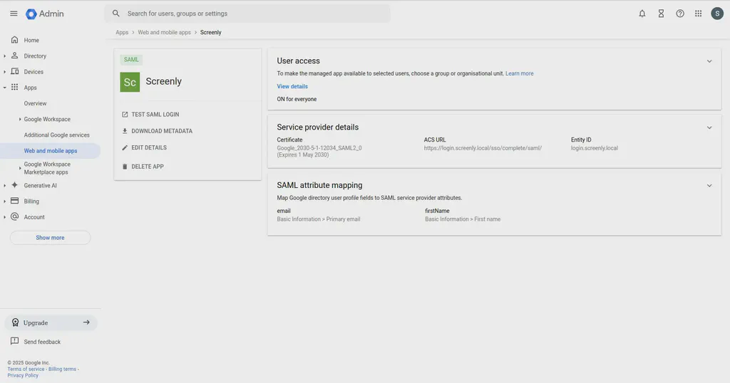 Google Workspace SAML setup step 10.