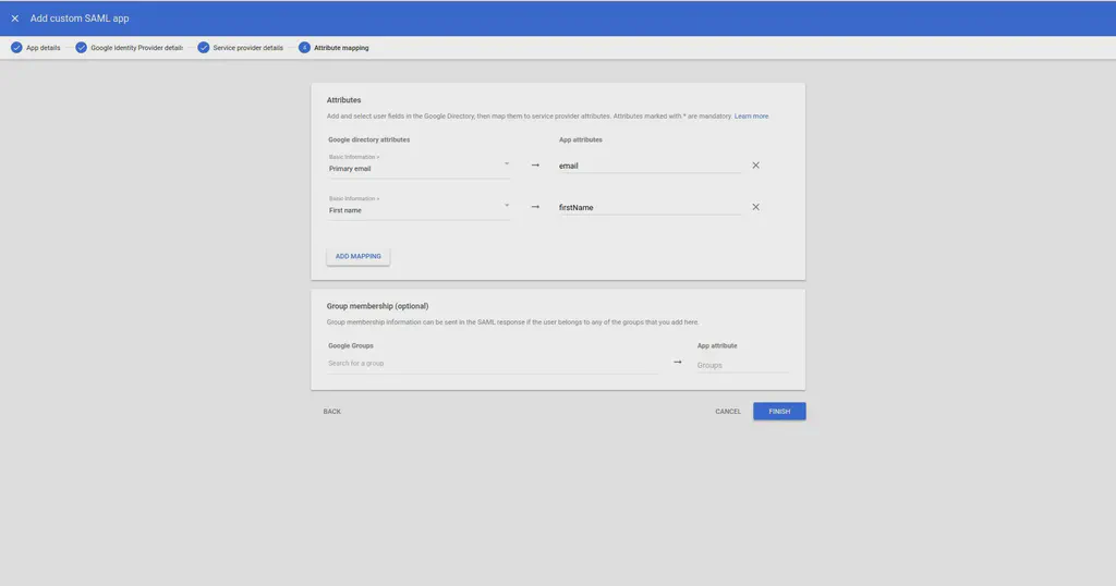 Google Workspace SAML setup step 8.