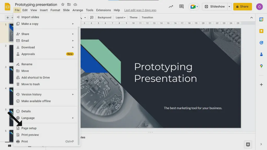The Google Slides side menu.