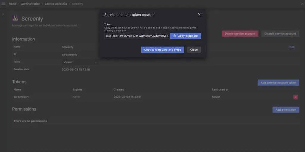 Copy Service Account Token
