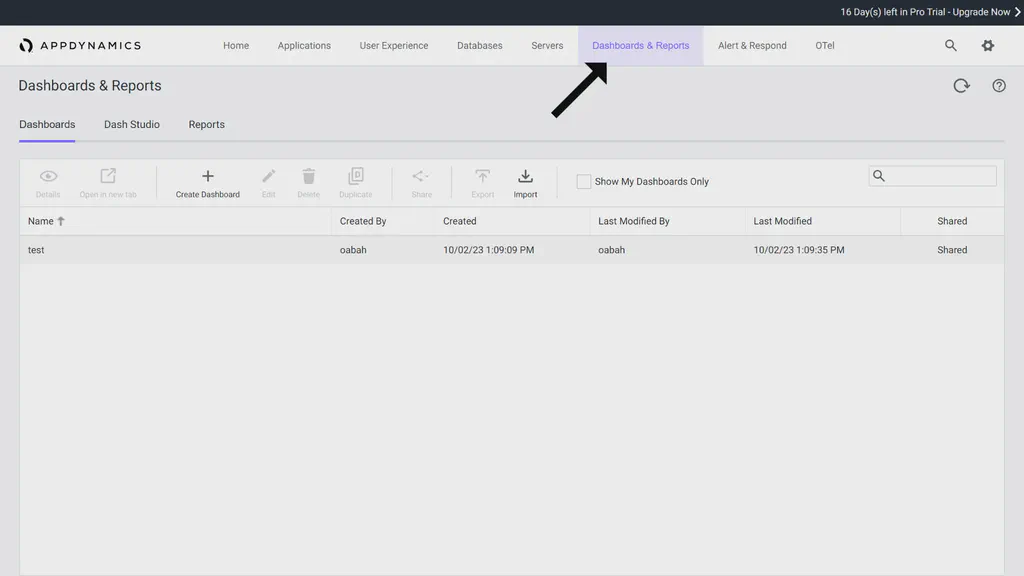 Appdynamics account home page.