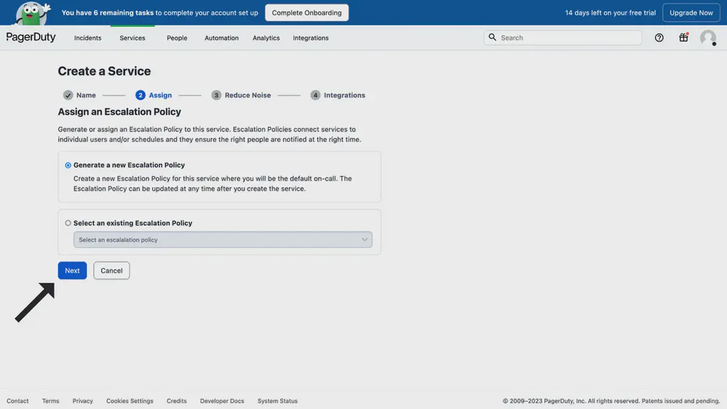 The PagerDuty Services Assign page.