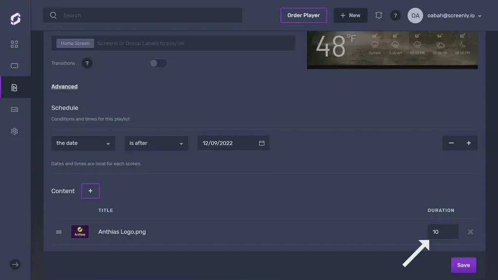The popup modal to set the duration for the Powerpoint image content in the playlist