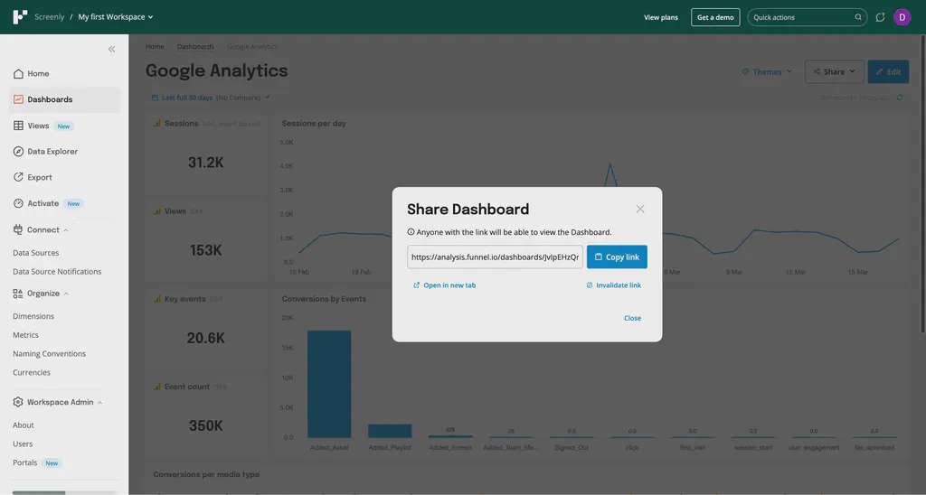 Getting the share link from the AgencyAnalytics dashboard.