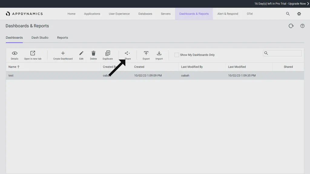 Appdynamics dashboard and reports page.