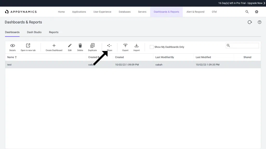 Appdynamics dashboard and reports page.
