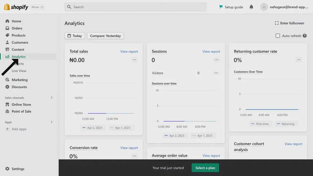 Open Shopify analytics.
