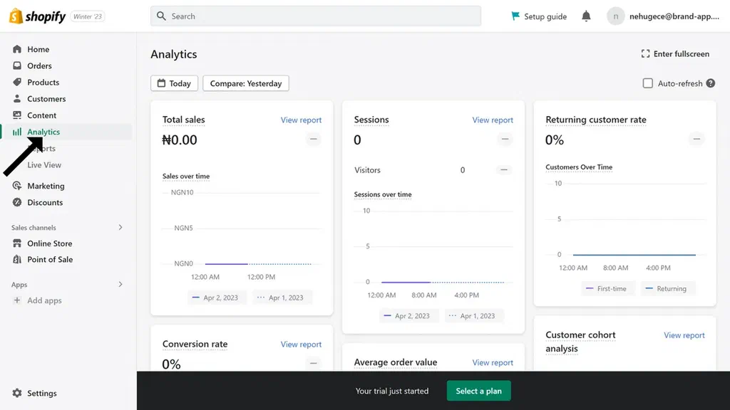 Open Shopify analytics.