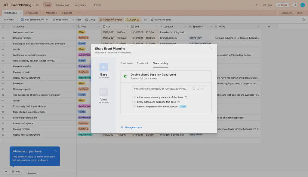 Access your Airtable share link to display content on a digital sign.