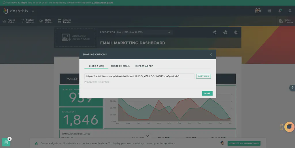 Access your Dashthis public view link to display content.