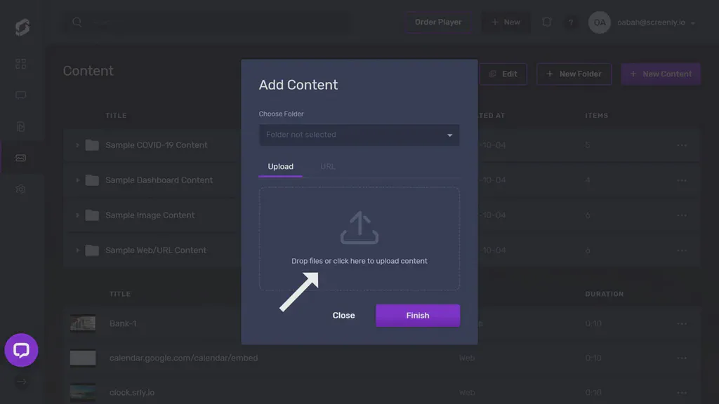 An image showing the pop-up modal to add image/video content to screenly